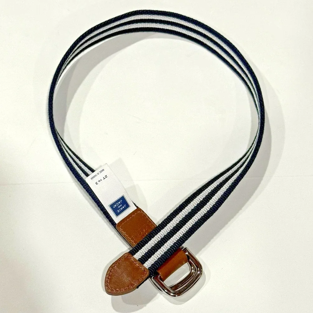 Janie & Jack Leather Canvas Belt Boys 2T 3T Blue Brown Easter Preppy Stripe